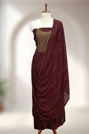 Silk Churidar Material with Golden Embroidery