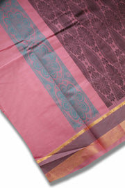 Handloom Cotton Saree – Small Thread Butta with Contrast Border