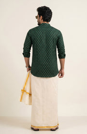 Paul Berg Men’s Short Kurta – Golden Print Work
