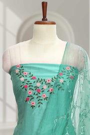 Silk Churidar Material with Floral Thread Embroidery