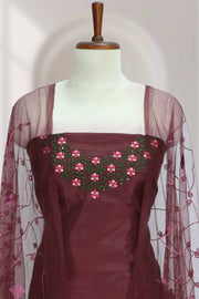 Silk Churidar Material with Floral Thread Embroidery