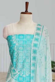Cotton Churidar Material with Floral Thread Embroidery