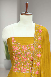 Silk Churidar Material – Floral Thread Work