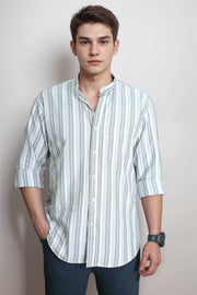 Men’s Casual Cotton Stripe Shirt – Chinese Collar