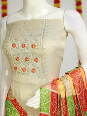 Exquisite Kerala Set Churidar Material - Silk with Thread Work & Chungidi Dupatta