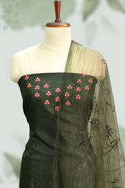 Silk Churidar Material –  Floral Thread & Sequins Work