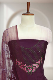 Silk Churidar Material with Floral Thread Embroidery