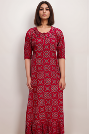 Printed Cotton Nighty with Frill Design