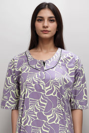 Cotton Nighty with Printed Design & Zip Closure