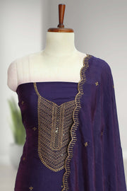 Silk Churidar Material with Golden Embroidery and Thread Work