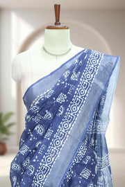 Linen Saree with Batik Design & Tassel Finish