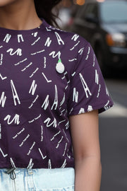 Loopknit Crop Short Top with Printed Design