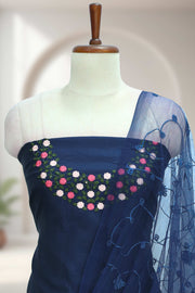 Silk Churidar Material with Floral Thread Embroidery