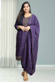 Silk Churidar with Stone Work – Leaf Neck Design
