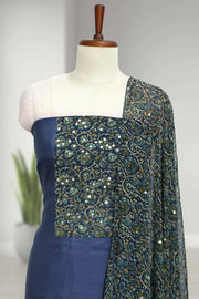 Silk Churidar Material with Mirror Work & Print