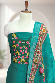 Silk Churidar Material with Floral Thread Work