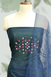 Silk Churidar Material –  Floral Thread & Sequins Work