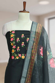 Silk Churidar Material with Floral Thread Work