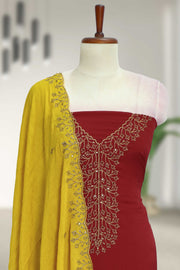 Silk Churidar Material – Golden Embroidery & Sequins Work