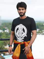 Swami Saranam Ayyappa Men’s Printed Black T-Shirt & Thorth Combo Set