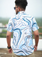 Men's Regular Fit Satin Cotton Printed Half Sleeve Casual Shirt