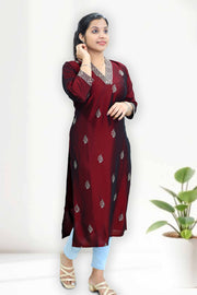 Soft Silk Kurti – Floral Thread Work