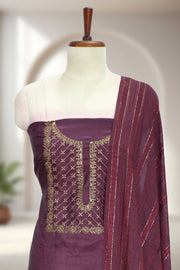 Silk Churidar Material with Golden Embroidery