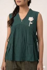 La Fille Short Top – Floral Thread with Stone Work
