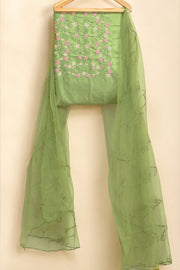 Silk Churidar Material –  Floral Thread & Sequins Work