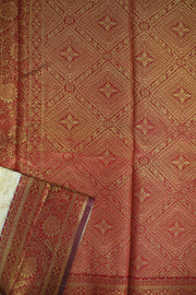 Semi Silk Saree – Floral & Leaf Motif with Geometric Border