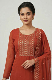 Georgette Churidar Material – Golden Thread Work with Stone