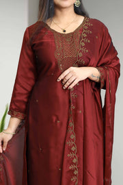 Silk Churidar – Golden Embroidery with Sequins