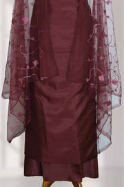 Silk Churidar Material with Floral Thread Embroidery