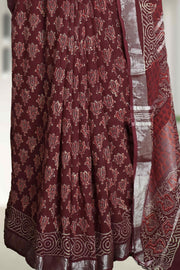 Varanasi Cotton Linen Saree with Block Print