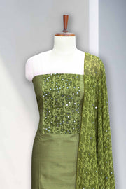 Silk Churidar Material with Floral Print & Mirror Work