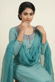 Silk Churidar Material – Floral Thread Work with Sequins