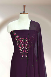 Georgette Churidar Material – Floral Thread Work