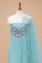 Silk Churidar Material –  Floral Thread & Sequins Work