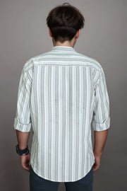 Men’s Casual Cotton Stripe Shirt – Chinese Collar