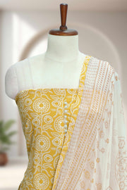 Cotton Churidar Material – Floral Print with Button Work
