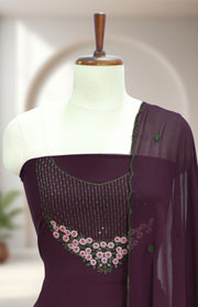 Georgette Churidar Material – Floral Thread Work