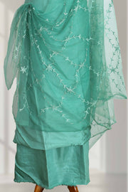 Silk Churidar Material with Floral Thread Embroidery