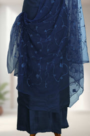 Silk Churidar Material with Floral Thread Embroidery