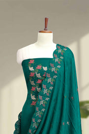 Silk Churidar Material – Floral Embroidery with Sequins
