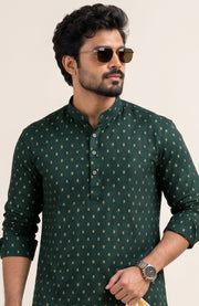 Paul Berg Men’s Short Kurta – Golden Print Work