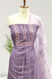 Silk Churidar Material –  Floral Thread & Sequins Work