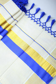 Kerala Set Saree with Golden Kara & Tassels