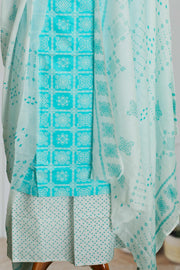 Cotton Churidar Material with Floral Thread Embroidery