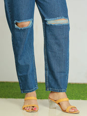 Women's Baggy Jeans - Denim with Patchwork Design - 499/-