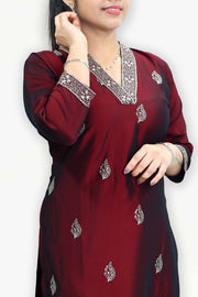 Soft Silk Kurti – Floral Thread Work